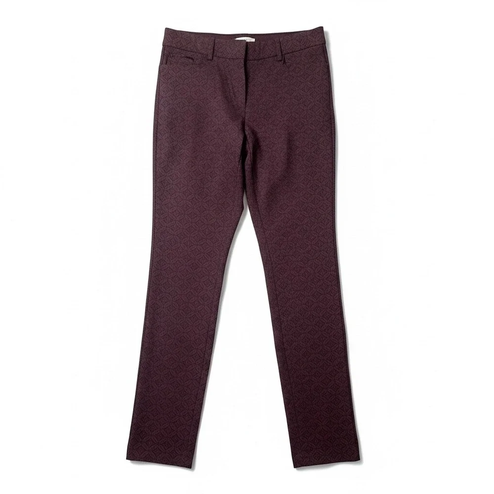 Mario Serrani Italy Womens Burgundy Geometric Medallion Slim Dress‎ Pants Size 2